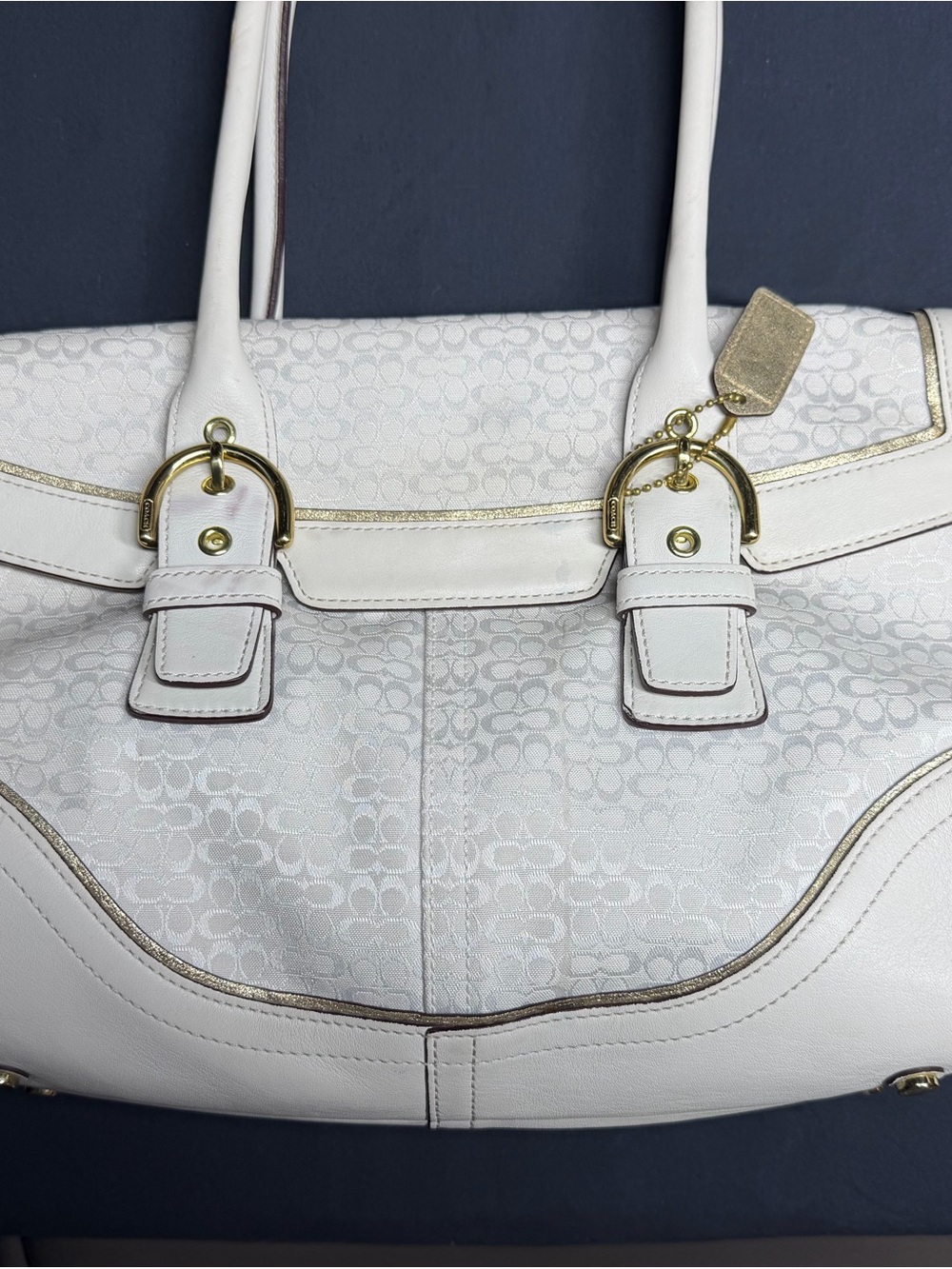 Vintage Coach Flap Satchel Cream Signature C Canvas/Leather with Matching Wallet - Picture 11 of 16
